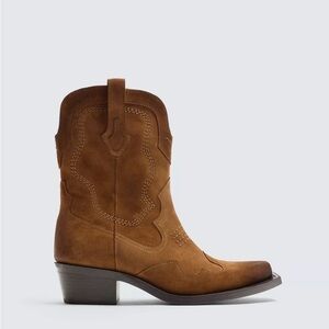 Zara NWT Men’s 100% Suede Leather Brown Cowboy Boots Sz 10 Western Pull On